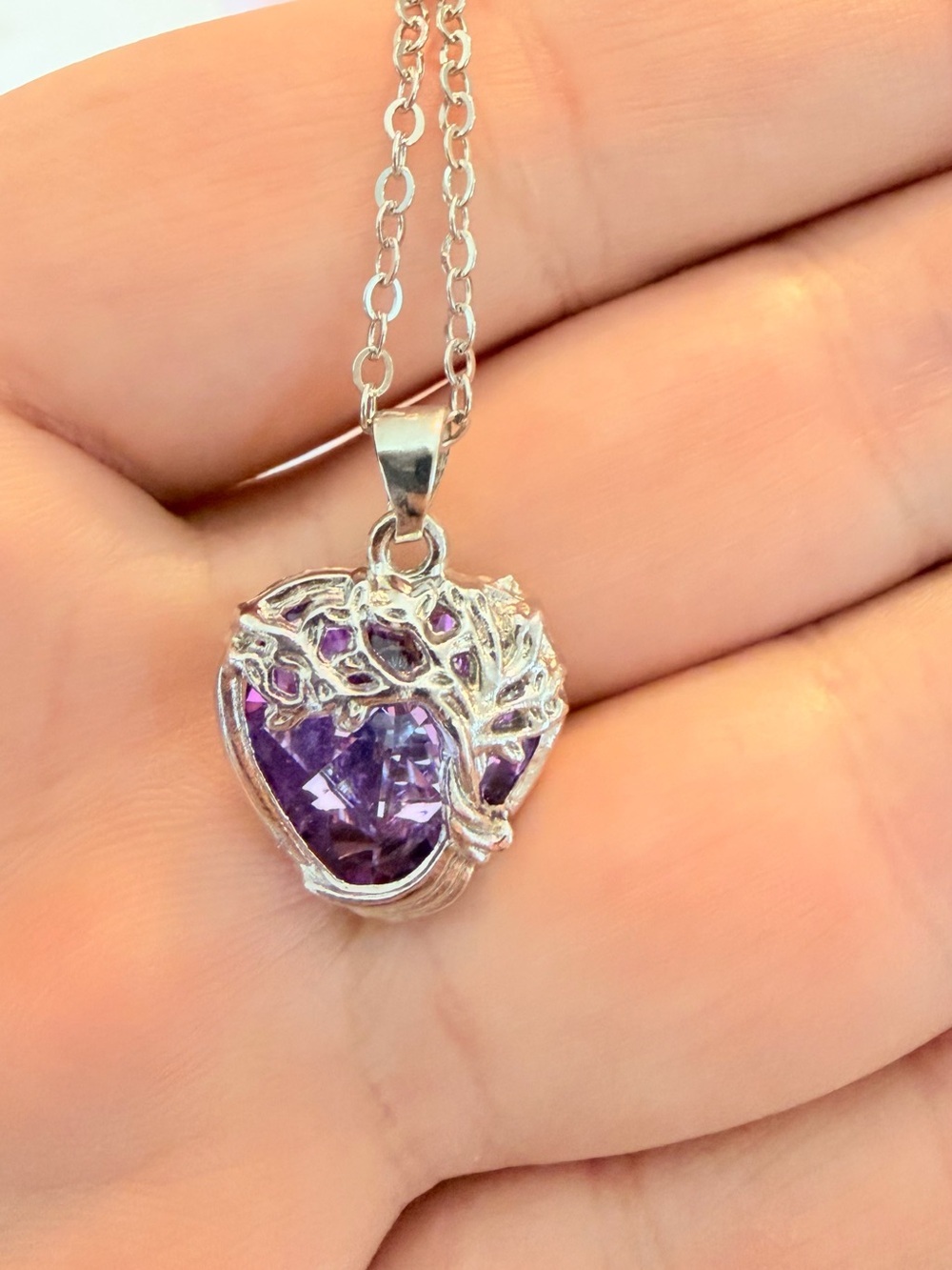 Elegant Silver & Purple Tree of Life Necklace.
